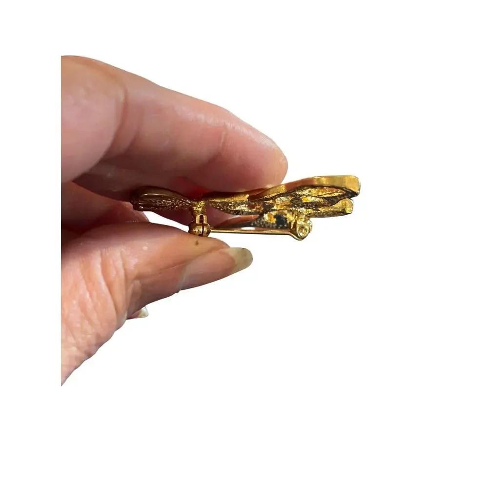Vintage Abstract Hummingbird Brooch Color Rhinestone Gold Tone Modernist Bird